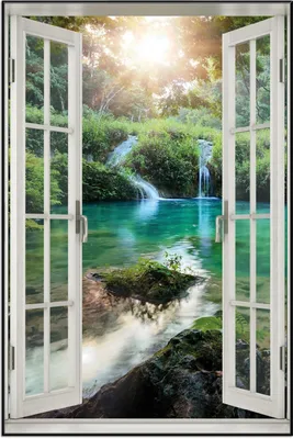 Produktbild von Wallario Wandbild mit Fenster-Illusion: Türkisgrüner See im Nationalpark in Guatemala, Größe: 61 x 91,5 cm, Poster mit schwarzem Aluminiumrahmen