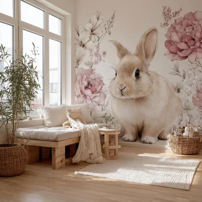 großer Hase mit Blumen im Boho-Stil – Decords Wandtattoo, Produktansicht 1