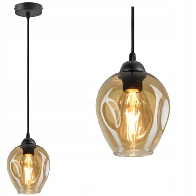 Produktbild von Luxolar Led Pendelleuchte Glasschirm Honig farben E27 60W - Deckenlampe wohnzimmer, schwarz metall
