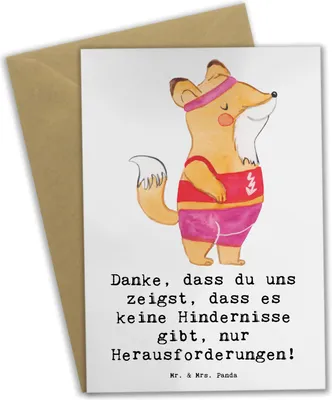 Produktbild von Mr. & Mrs. Panda Klappkarte Leichtathletik Trainerin Inspiration - Weiß - Geschenk, Grußkarten, Mut, weihnachtskarten, dankeskarten, Herausforderungen, hochzeitskarten