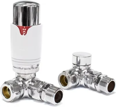 Thermostatisches Heizkörperventil Eckform Chrom/Weiß 15mm x 1/2"