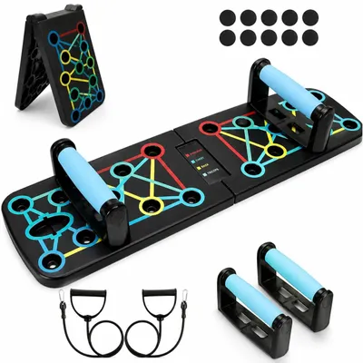 Productafbeelding van Push-upboard fitness weerstandsbanden - 17-in-1 - Opvouwbaar - Handgrepen - Antislip