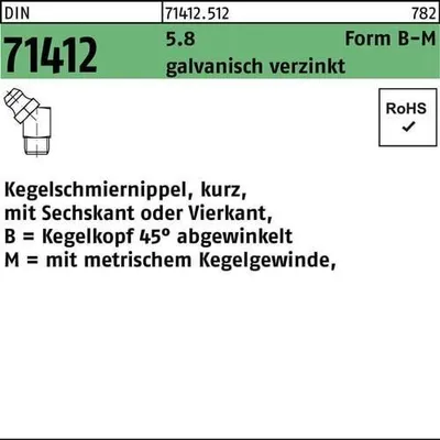 Produktbild von Reyher  Kegelschmiernippel DIN 71412 5.8 BM 8x1 SW 9 vz (100 Stück)