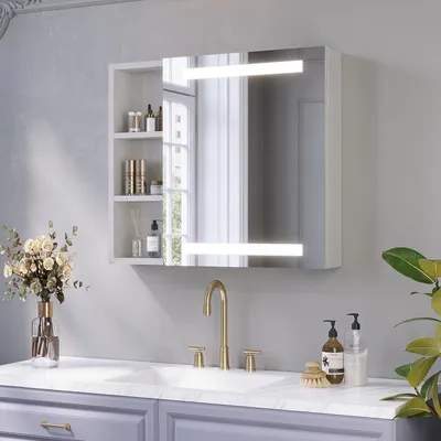 Produktbild von AQUABATOS Spiegelschrank Bad mit Beleuchtung Rechtsoffener Badezimmerschrank 70 x 60 cm LED Badschrank Antibeschlag mit Steckdose