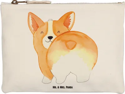 Produktbild von Mr. & Mrs. Panda Schlampermäppchen Corgi Po Größe M - Weiß - Geschenk, Mäppchen, Kosmetiktasche, Motivation, Schminktasche, Hund, Sprüche, Spruch, Etui, Federtasche
