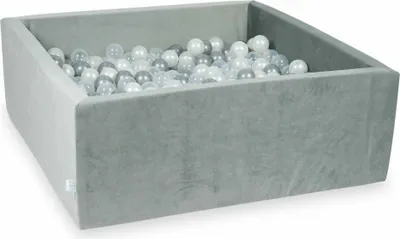 Produktbild von Bällebad 110x110x40 samtgrau – Mit 600 Bällen / transparent, perlmutt, silber