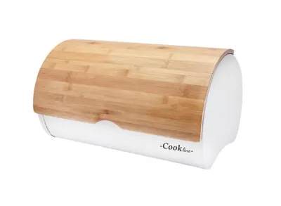 Produktbild von Brotkasten SABROSO 38 x 25 x 18cm, Brotbox Bambus Rollbrotkasten Brotbehälter , WEIß