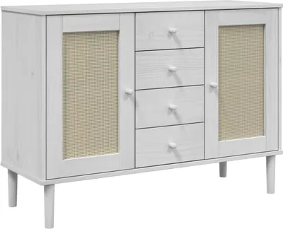 Obrázek produktu pro vidaXL Příborník SENJA ratanový vzhled bílý 112x40x80 cm borovicové dřevo