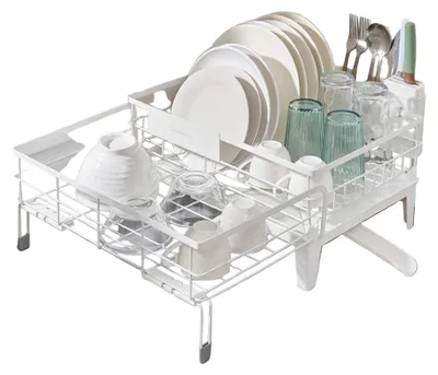Obrázek produktu pro Sušák na prádlo – úsporný design – ocel a PP – bílá barva – rozměry 31–56 x 42 x 20 cm