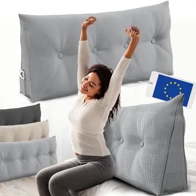 Image de ELONEO Coussin dorsal 120 cm de large, coussin en forme de coin adapté au lit et au canapé, coussin de lecture triangulaire, coussin avec housse amovible et lavable