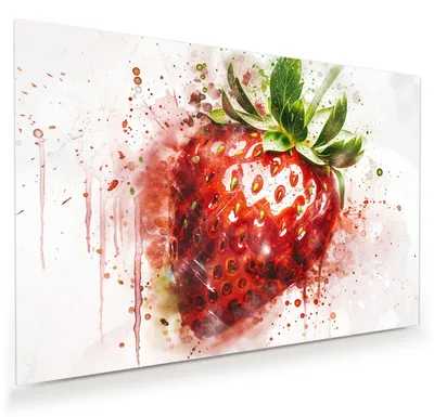 Produktbild von Glasbild 45x30cm in XXL für Wohnzimmer, Schlafzimmer Motiv Erdbeerkunstwerk