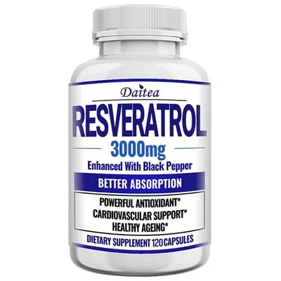 Image de Resvératrol 3000 mg (120 gélules) Complément alimentaire, antioxydants anti-âge, peau, santé de la peau, cœur, circulation sanguine, vitalité, système immunitaire