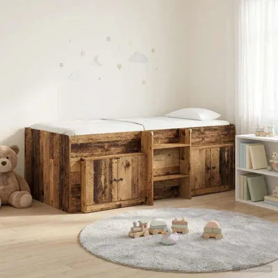 Obrázok produktu pre Maison Exclusive – Posteľ s úložným priestorom a skriňou, 3 kusy, materiál: recyklované drevo a drevotrieska