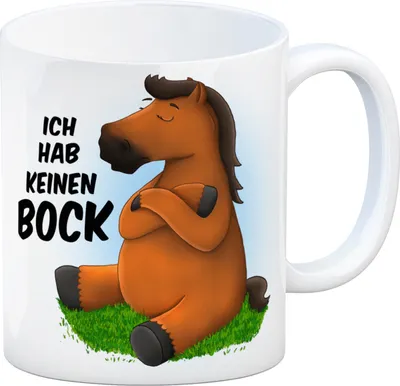 Produktbild von Kaffeebecher mit Pferde Motiv und Spruch: Ich hab keinen Bock Kaffeetasse Tasse