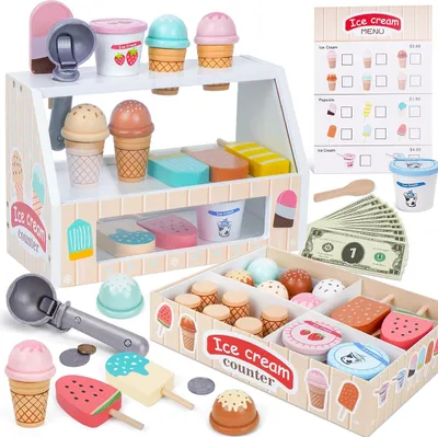 Image de Comptoir de glace pour enfants en bois, accessoires de cuisine pour enfants à partir de 3 ans, jouets Montessori
