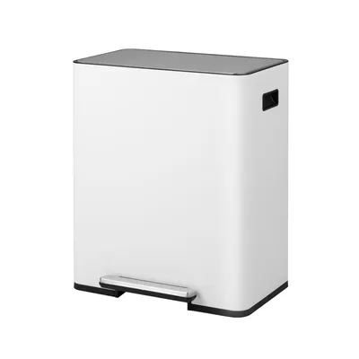 Zdjęcie produktu dla COSTWAY Kosz na śmieci do kuchni, system segregacji odpadów 60 l, 2 komory, kosz na śmieci ze stali nierdzewnej z pedałem i pokrywą Softclose, kosz na śmieci, kosz na pedał, biały