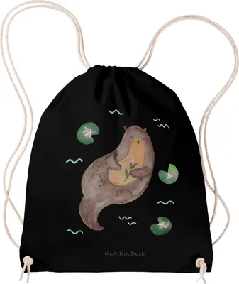 Produktbild von Mr. & Mrs. Panda Baumwolltasche Otter Seerose - Schwarz - Geschenk, Fluss, Säckchen, Seeotter, Jutebeutel, Stoffbeutel, glücklich, Wasser, wander rucksack, Fitness Tasche