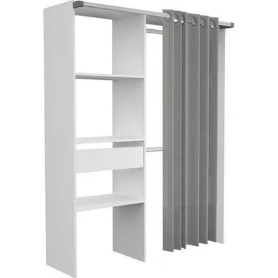 Produktbild von ARTIC Ankleidezimmer mit Vorhang – Weiß – 1 Säule + 2 Kleiderschränke + 1 Schublade