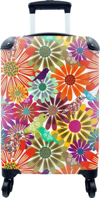 Produktbild von MuchoWow® Koffer Handgepäck Trolley Rollkoffer Kleine Reisekoffer mit 4 Rollen - Regenbogen - Blumen - Muster - Hippie - Cabin Size < 55x40x23 cm & 55x40x20 cm - Fotokoffer - Kabinenkoffer - Boardgepäck - Reise-Box - Reisekoffer - Reisegepäck - Koffer mit Bild - Trolley für Kinder