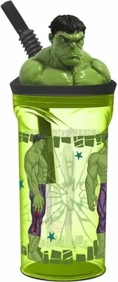 Produktbild von Marvel Hulk Trinkbecher 360ml Strohhalm Deckel