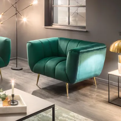 Produktbild von riess-ambiente Sessel NOBLESSE 106cm smaragdgrün Samt mit Ziersteppung retro
