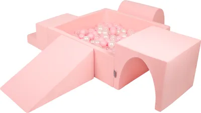 Produktbild von KiddyMoon spielplatz aus schaumstoff mit quadrat bällebad (200 bälle) ballgruben für babys spielbad hindernisläufen, hergestellt in der eu, pink:puderrosa/perle/transparent