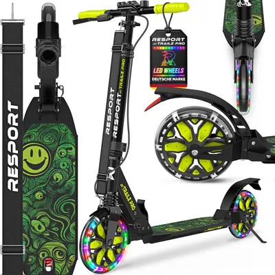 Produktbild von RE:SPORT® Cityroller für Kinder & Erwachsene mit LED, Klingel & Tragegurt | Kickscooter Tretroller inkl. Handbremse & Doppelfederung | Scooter höhenverstellbar & klappbar