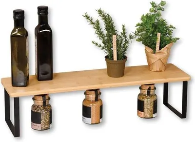 Produktbild von DigiRigi® Bambus-Küchenregal 55 x 13,5 x 15 cm – es Bambusbrett mit schwarz lackierten Metallfüßen, Braun/Schwarz