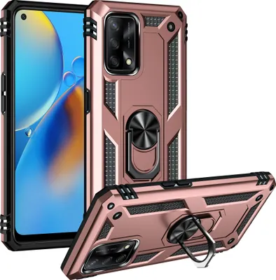 Produktbild von OPPO A74 4G / F19 Hülle, Dual Layer Militäre Fallschutz Schutzhülle mit Ringhalterung Ständer für OPPO A74 4G / F19 Roségold
