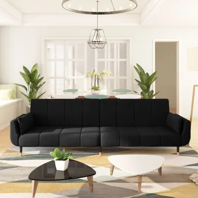 Produktbild von Möbel Schlafsofa 2-Sitzer mit 2 Kissen Schwarz Samt - Klassische Sofas 337588