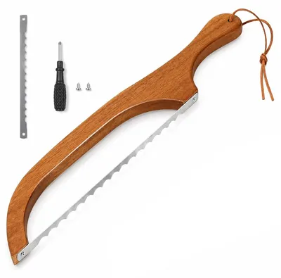 Produktbild von Sauerteigmesser für Brot, professionelles Brotmesser mit scharfer Wellenschliffklinge, Holzgriff Backzubehör zum Schneiden von Brot, Kuchen und Baguette