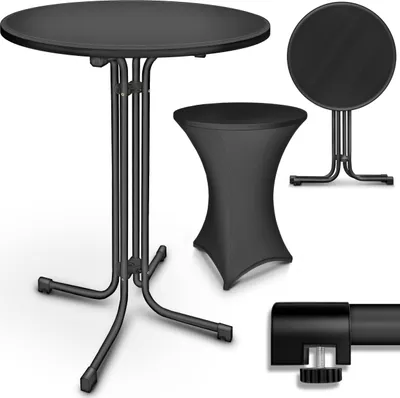 Produktbild von tillvex® Gastro Stehtisch klappbar Ø60cm schwarz | Bistrotisch FERTIG MONTIERT | Klapptisch rund - wetterfester Partytisch | Gartentisch Indoor & Outdoor