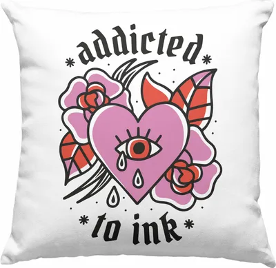 Produktbild von Trendation - Tätowiererin Geschenk Deko-Kissen mit Füllung 40x40 Addicted To Ink Geschenkidee für Frau Mädchen Tattoo (Rosa)