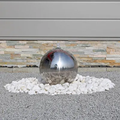 Produktbild von CLGarden Gartenbrunnen ESB3 aus Edelstahl mit 30cm Edelstahlkugel poliert inkl. LED Beleuchtung direkt am Wasseraustritt der Kugel Edelstahlbrunnen Kugelbrunnen