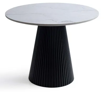 Image de Table moderne blanche ronde, imitation marbre, design, table de cuisine, table à manger, neuve