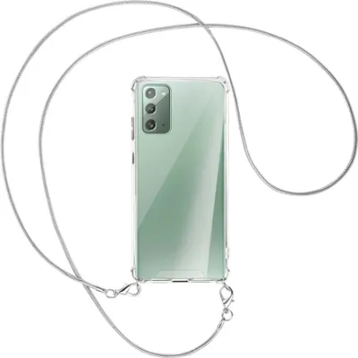 Produktbild von Handykette Backcover-Schutzhülle mit Band (Metall silberfarben) für Samsung Galaxy Note20 4G/5G (N980,N981) - silberfarbene Kette Snake