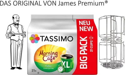 Produktbild von Tassimo Kapseln Morning Café Filter XL + Tassimo Kapselspender für 48 T-Discs ideal für Tassimo Kapseln groß und klein