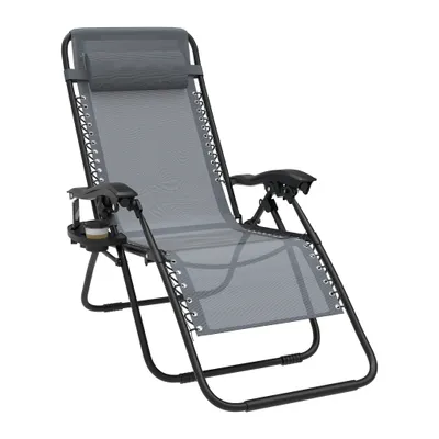 Image de JOIEYOU Chaise longue pliante, Chaise longue de jardin extra large 64cm Dossier réglable avec porte-boisson & coussin, Pliable Chaise longue jusqu'à 120kg Portable pour Extérieur Camping Balcon (Gris)