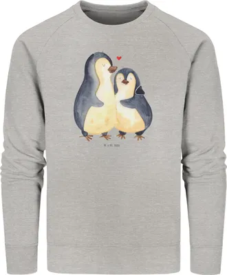 Produktbild von Mr. & Mrs. Panda Organic Sweatshirt Pinguine Einschlafen Größe XXL - Heather Grey - Geschenk, Valentinstag, Sweater, für Frauen, Freundin, Baumwoll, Freund, Pullover