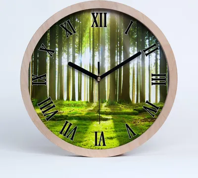 Produktbild von Holzuhr 30fi cm wanduhr - schwarze Spitzen - Wald in der Sonne