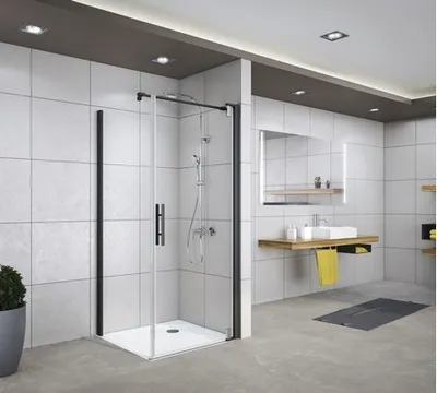 Produktbild von Drehtür für Seitenwand Breuer Europa Design 90 cm Anschlag rechts Nachbildung Grau Profilfarbe schwarz