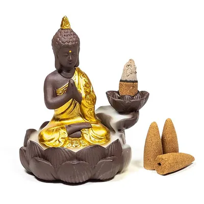 Produktbild von Rückfluss Wasserfall Weihrauchbrenner Buddha -- 12x10x9 cm