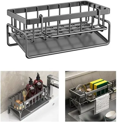 Produktbild von Famanu Halter für Küchentücher und Schwämme – Multifunktionale Spülbecken-Organizer – Schwarz