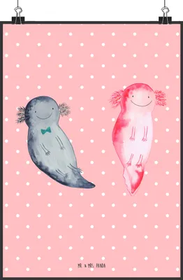 Produktbild von Mr. & Mrs. Panda Bild Axolotl Freundin DIN A2 - Rot Pastell - Geschenk, Wandbild, Liebe, Kunstdruck, wanddeko, Valentinstag, Lurch, poster, drucke