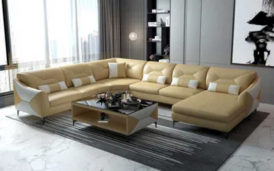 Immagine prodotto di Divano Grande Per La Zona Giorno Angolare A U In Pelle In Pelle finta Beige