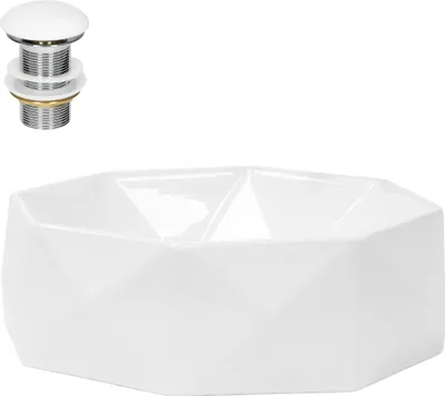 Obrázek produktu pro LuxeBath umyvadlo Umyvadlo na desku kulaté, Ø 42x13,5 cm, bílé, z keramiky, včetně odtokové soupravy bez přepadu