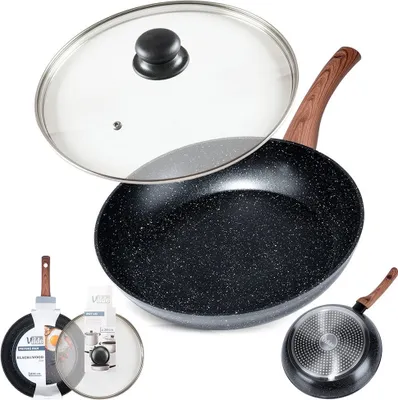 Image de Vilde Poêle à frire en granit Poêle à frire en granit avec couvercle en verre BLACK&WOOD 28 cm