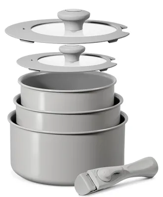 Obrázok produktu pre Sada hrncov a panvíc na indukciu s keramickým nepriľnavým povrchom, odnímateľnými rúčkami, 16/18/20 cm, 2 pokrievky, vhodné do rúry