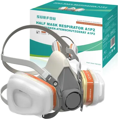 Produktbild von Stoffmaske mit A1P2 Filter, wiederverwendbar, 2 Filterpatronen + 10 Vorfilter, für Lackieren