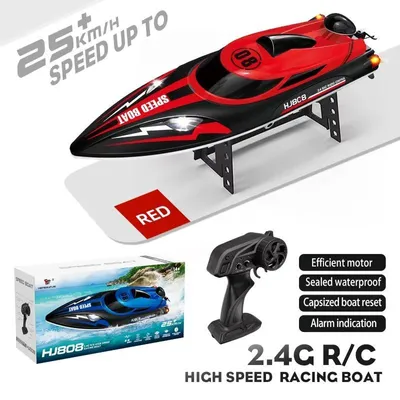 Image de Bateau de course RC - Bateau à moteur télécommandé HJ808 - 2,4 GHz - 25 km/h - 36 cm - Étanche - Portée de 150 m - Rouge